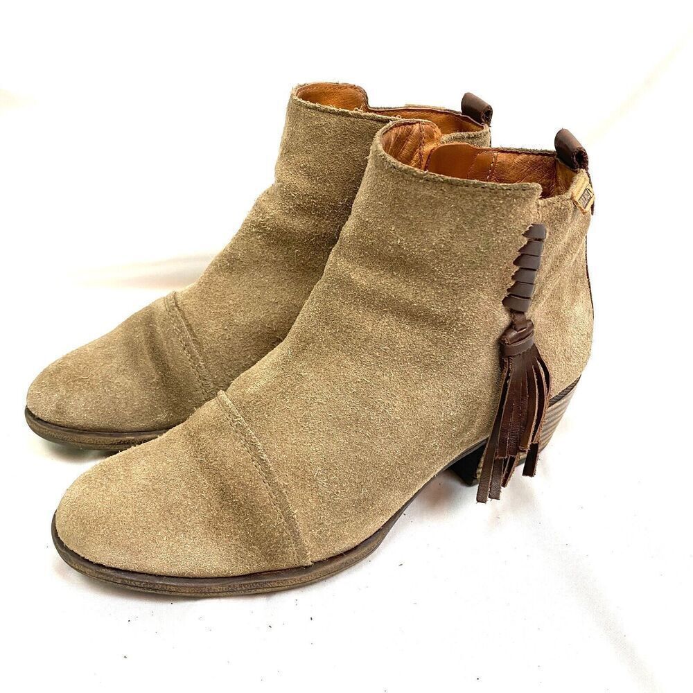 Womens Pikolinos Baqueria Tan Suede Braided Fringe Ankle Boots Size EU 38